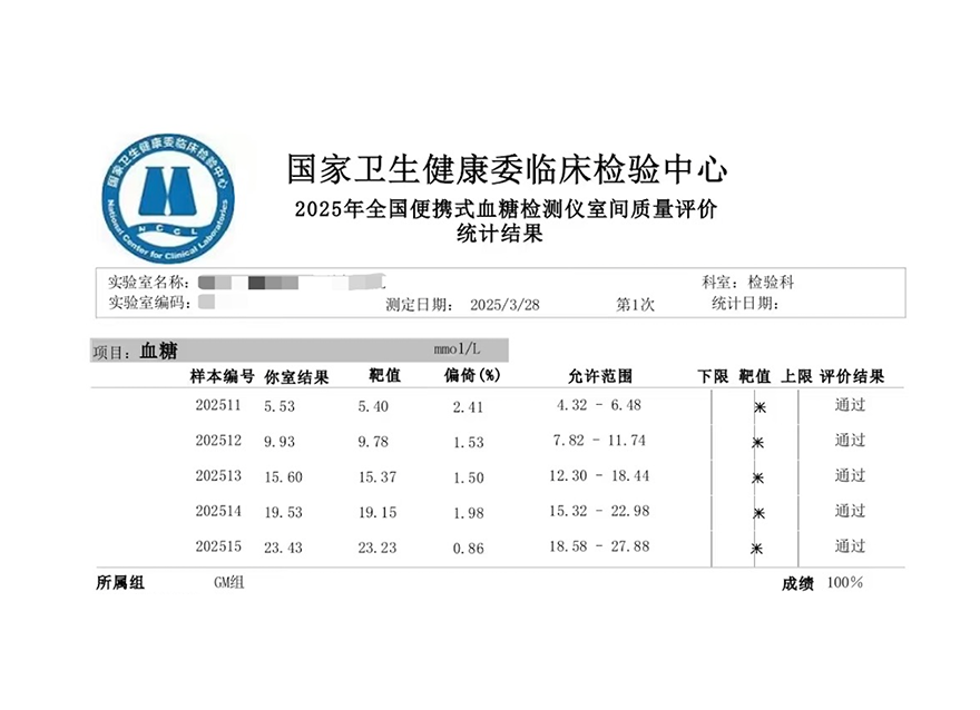  滿分！華廣瑞特血糖監(jiān)測(cè)產(chǎn)品通過(guò)國(guó)家級(jí)室間質(zhì)評(píng)